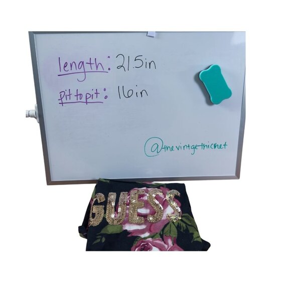 Guess Floral Baby Doll Tee Cotton Tshirt Sequins Roses Size Medium Y2K - Picture 6 of 6